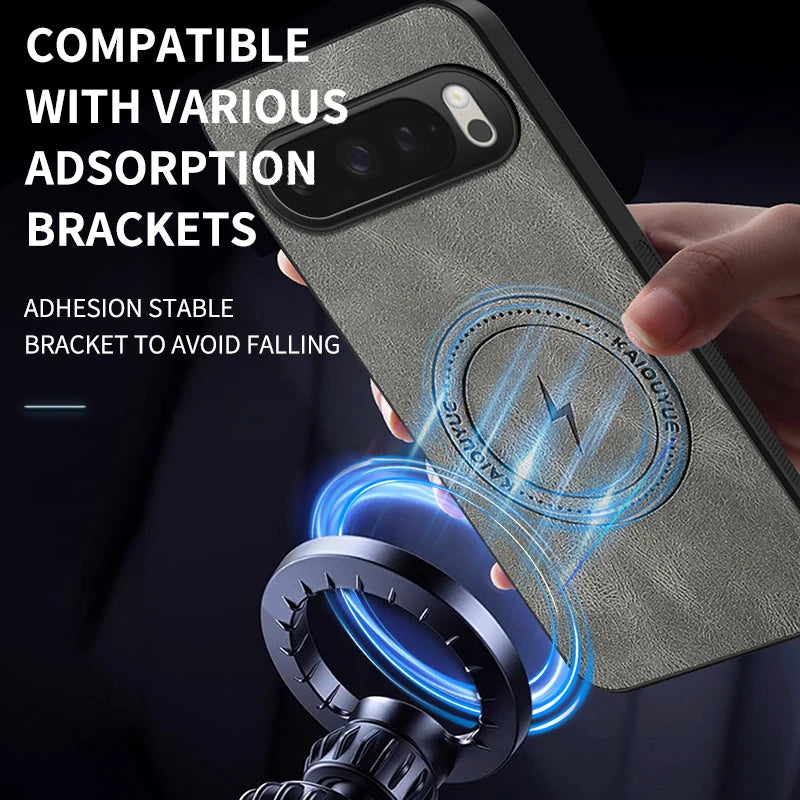 For Google Pixel 10 Pro XL Case Luxury PU Leather Skin Magnetic Magsafe Protective Back Cover For Pixel 10 9 8 7 6 Pro 9A Shell
