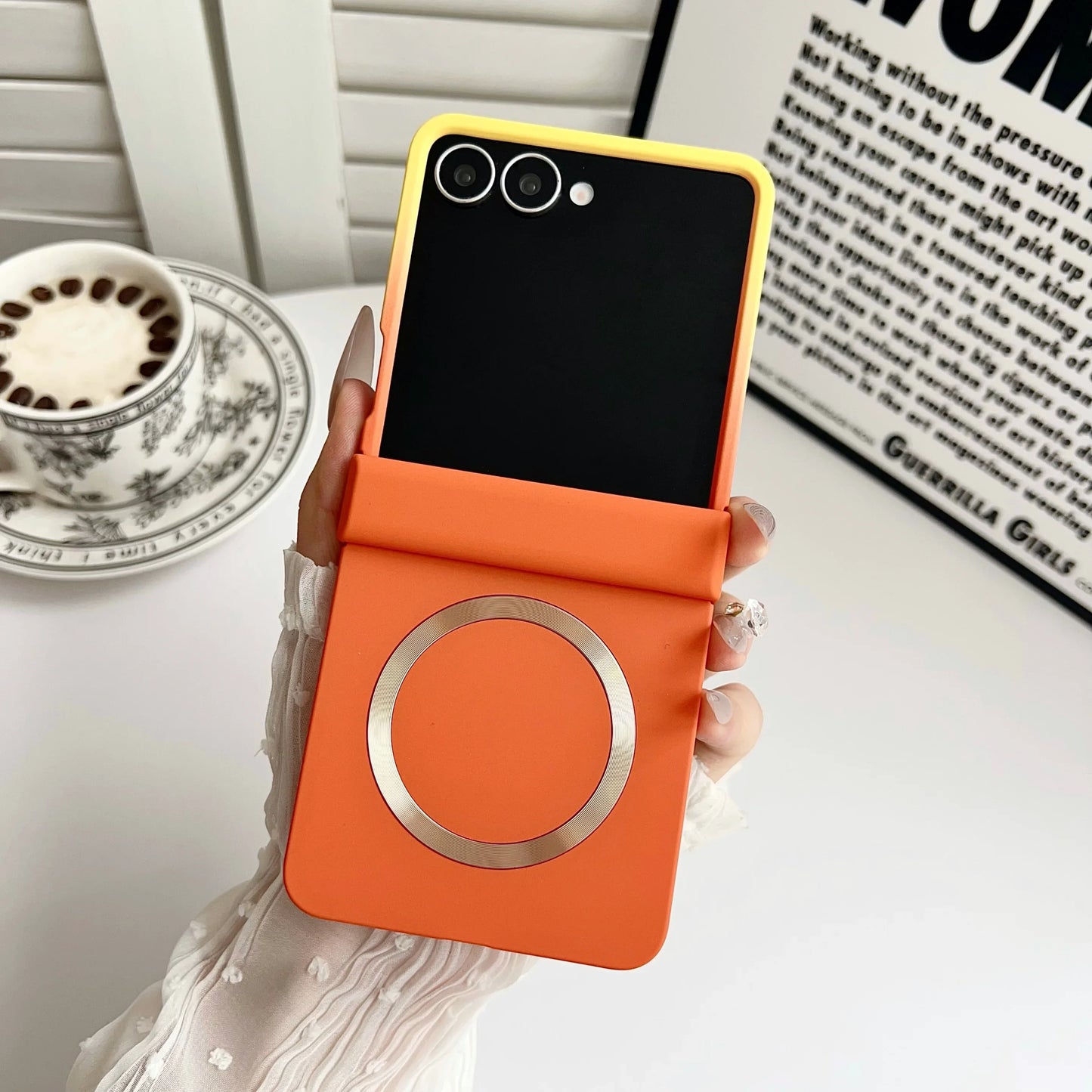 Magnetic Hinge Phone Case for Samsung Galaxy Z Flip 8 7 6 5 4 3 Flip8 Flip7 FE for Magsafe Double Color Gradient PC Back Cover