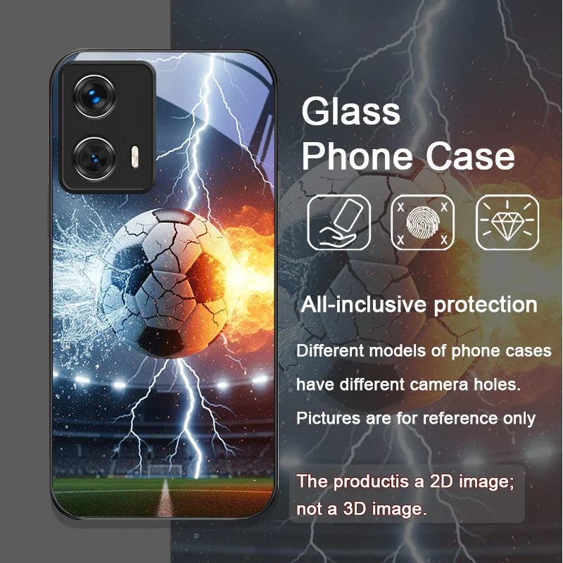 Creative Football Printed Pattern Tempered Glass Phone Case for Motorola Moto Edge 50 Fusion 40 Neo 30 Pro G85 G84 G54 G24 Cover
