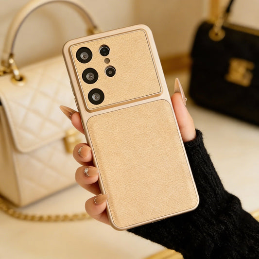 Light luxury Leather Thin Phone Case For Samsung Galaxy S26 Ultra S25 Plus S24 FE Large Window Camera Protection Matte Cover