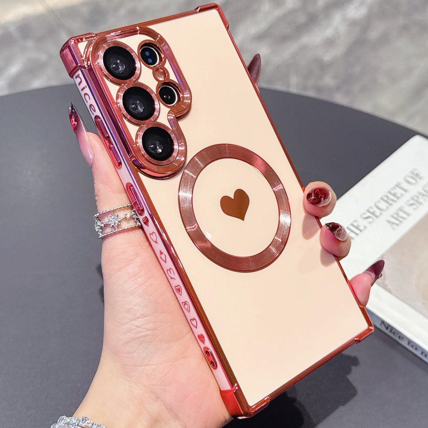 Lovely Heart Phone Case For Samsung Galaxy S26 Ultra Magnetic Wireless Charging Phone Cover For Samsung S25 Ultra S24Ultra Shell
