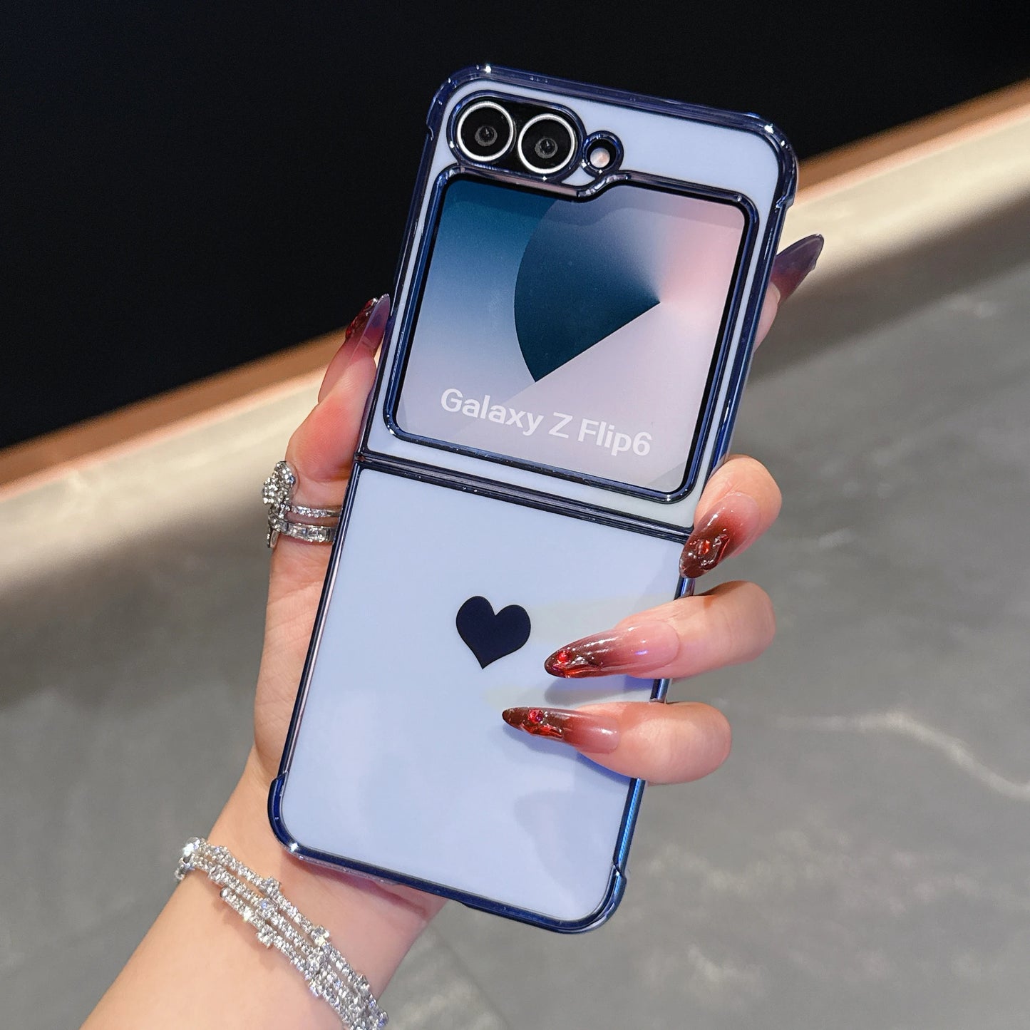 For Samsung Galaxy Z Flip 7 FE 6 5 Love Heart Pattern Fold Phone Case Luxury Electroplated Shockproof Soft Cover