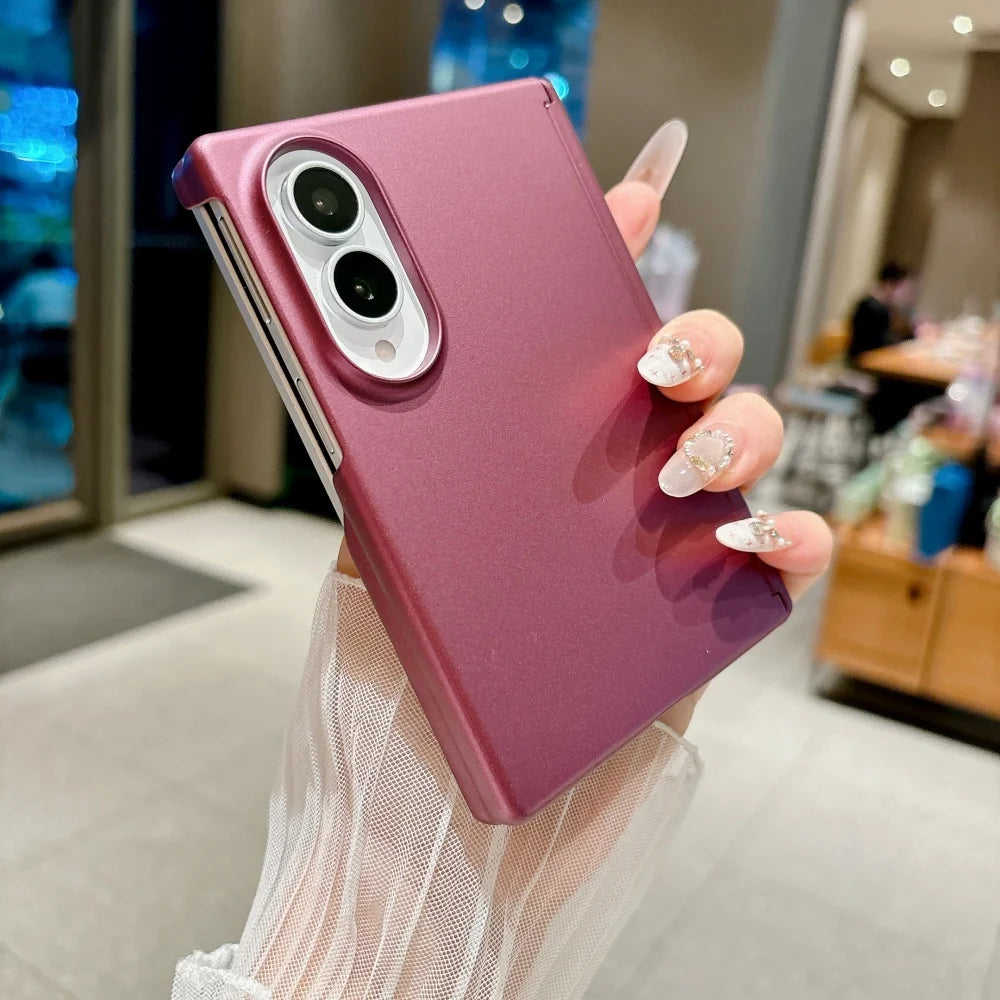 Z Fold8 Metallic Paint Hinge Skin Feel Phone Case For Samsung Galaxy Z Fold8 Ultra 7 6 5 4 Dual-axis Shockproof Bumper PC Cover