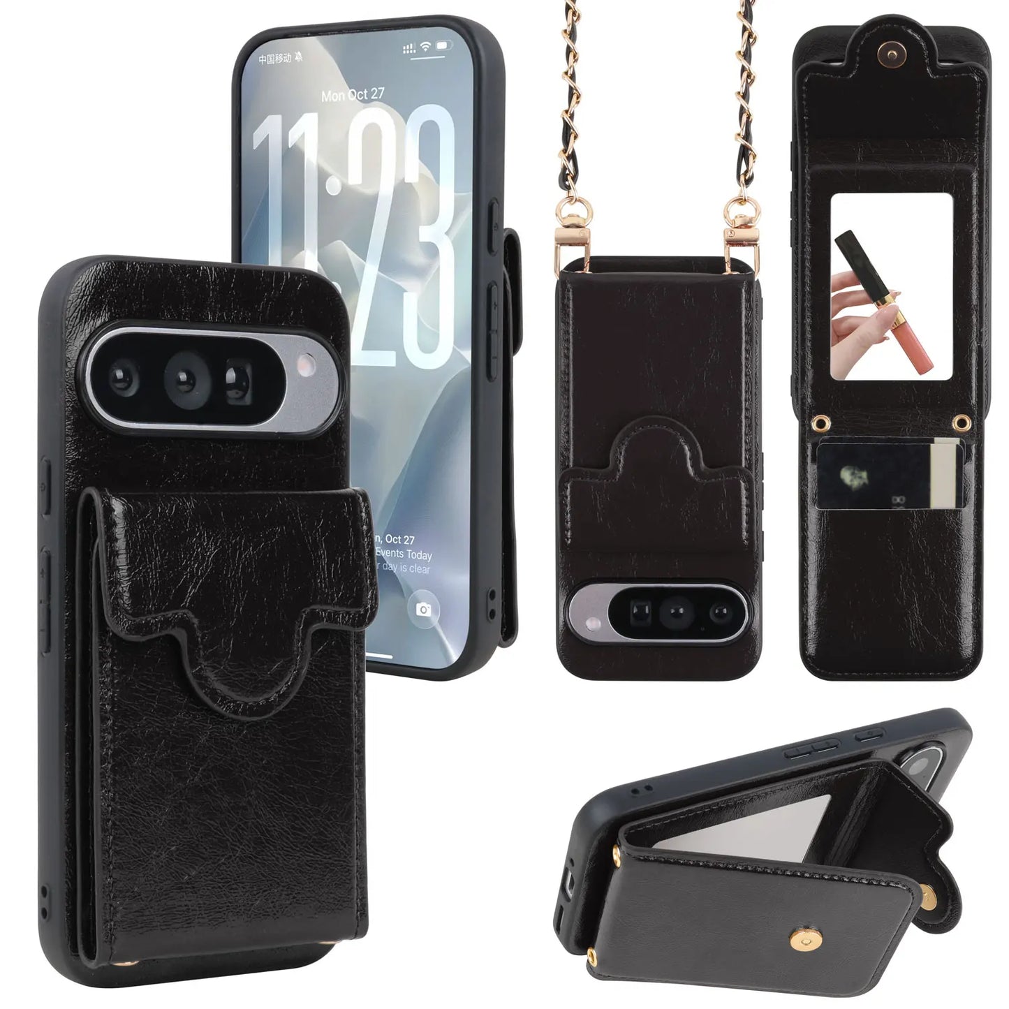 PU Leather Phone Case With Large Capacity Coin Card Holder Built-in Mirror Fashion New Style for Google Pixel 6 7 8 9 10 Pro