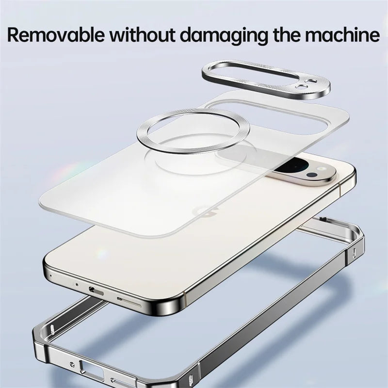 For Google Pixel 8 9 10 Pro 9 Pro XL Metal Frame Protect Bare Magsafe Case Wireless Charging Detachable Shockproof Protect Cover