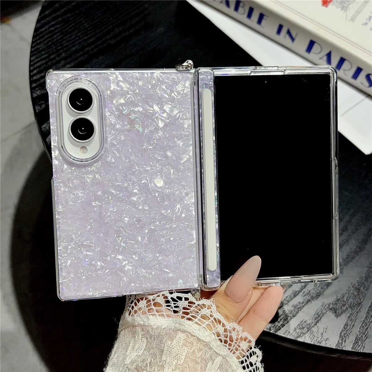 Fold8 Wide Cover Luxury Colorful Aurora Shell Pattern Case For Samsung Galaxy Z Fold 8 Magnetic Hinge Protection With Side Clasp