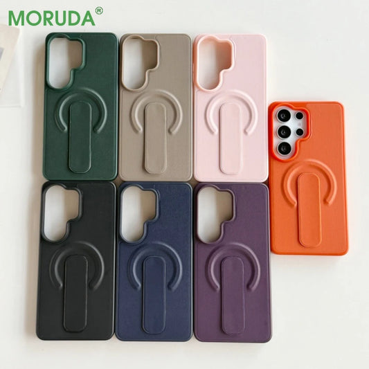 PU Leather Ring Adjustable Bracket Magnetic Case For Samsung Galaxy S26 S25 S24 Ultra Plus S26+ S26 for Magsafe Shockproof Cover