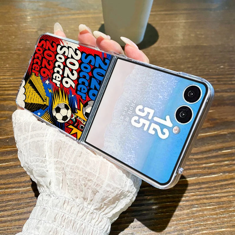 Creative Passion Soccer Ball Pattern Phone Case For Samsung Galaxy Z Flip7 FE Flip6 Flip 7 6 5 4 3 Clear Folding Hard PC Cover
