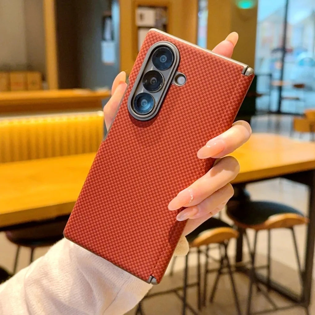 Carbon Fiber Texture Hinge Protection Magnetic Phone Case For Samsung Galaxy Z Fold 8 7 Fold8 Fold7 5G Electroplated Back Cover
