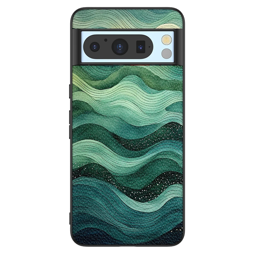 Back Cover Leather Case for Google Pixel 4 XL 4A 5 5A 5G 6 Pro 6A 7 Pro 7A 8 Pro 8A High Quality with Green Stripe Pattern Print