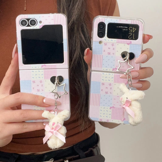 Lovely Flower Phone Case For Samsung Galaxy Z Flip 7 Plush Rabbit Cover Funda For Samsung Z Flip 6 flip5 4 Protective Back Cases