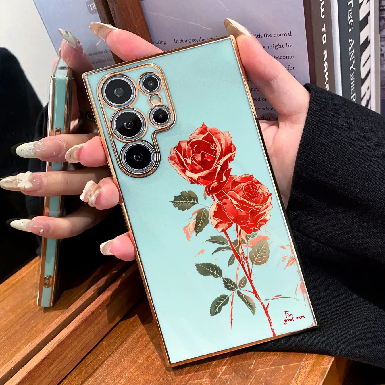 Luxury Plating Red Rose Pattern Design Phone Case For Samsung Galaxy S25 Ultra S24 S23 FE S22 S21 S20 Plus Silicone Back Cover