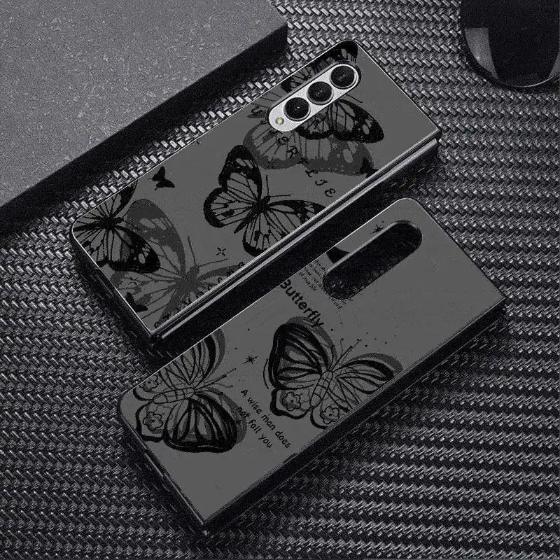 INS Retro Butterfly Cases for Samsung Galaxy Z Fold6 Z Fold3 ZFold4 Z Fold5 5G Z Fold4 5G Coque Bumper Shockproof Cover