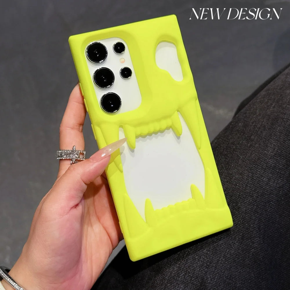 Luxury Hollow 3D Skeleton Tiger Teeth Case For Samsung Galaxy S25 S24 Plus Ultra Matte Metallic Fluorescence Shockproof Cover