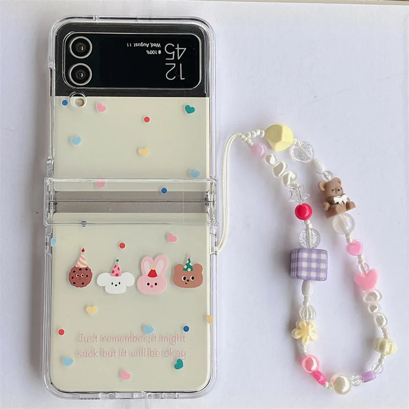 Cartoon Animals Hats Phone Case for Samsung Galaxy Z Flip 7 6 5 4 Protective Back Cover for ZFlip5 ZFlip6 ZFlip7 Case Shell