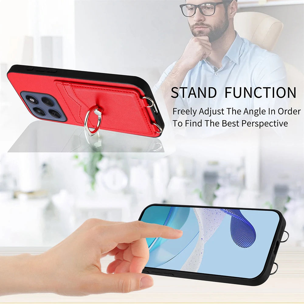Ring Holder Case For Moto Edge 60 Fusion 60S 50 Neo X50 Ultra Pro G34 G35 G45 G55 G85 G Stylus 5G Crossbody Strap Leather Cover