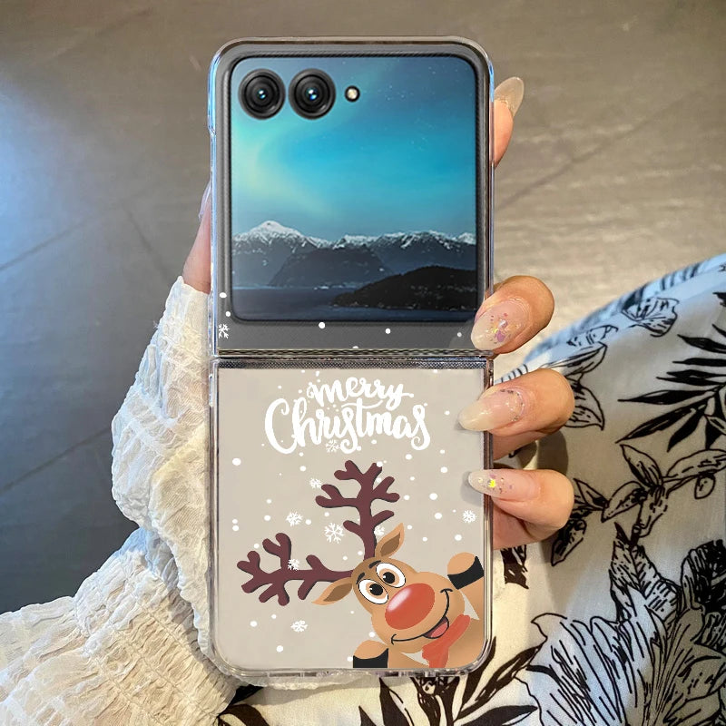 Christmas Phone Case For Motorola Razr 50 40 Ultra Razr 40 Ultra 50 40 Clear Hard PC Folding Shockproof Snowman Patterned Cover