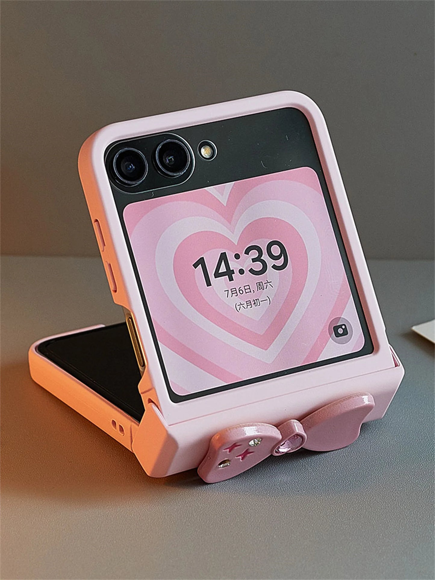 Fashion New Korean ins Pink Star Diamond Bow Solid Color Phone Case for Galaxy Z Flip 5 Z Flip5 5G Zflip5 Zflip 6 Cover Funda