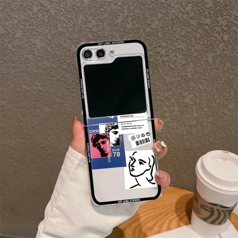 For Samsung Z Flip 5 6 Case Retro Bar Code Art Label Folding Phone Case for Samsung Z Flip 4 Z Flip3 Transparent Hard Back Cover