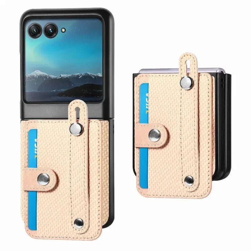 Solid Color Wrist Strap Phone Case For Motorola Razr 50 40 Ultra Moto Razr40+ Plus 2023 Folding Wallet Card Slot Leather Cover