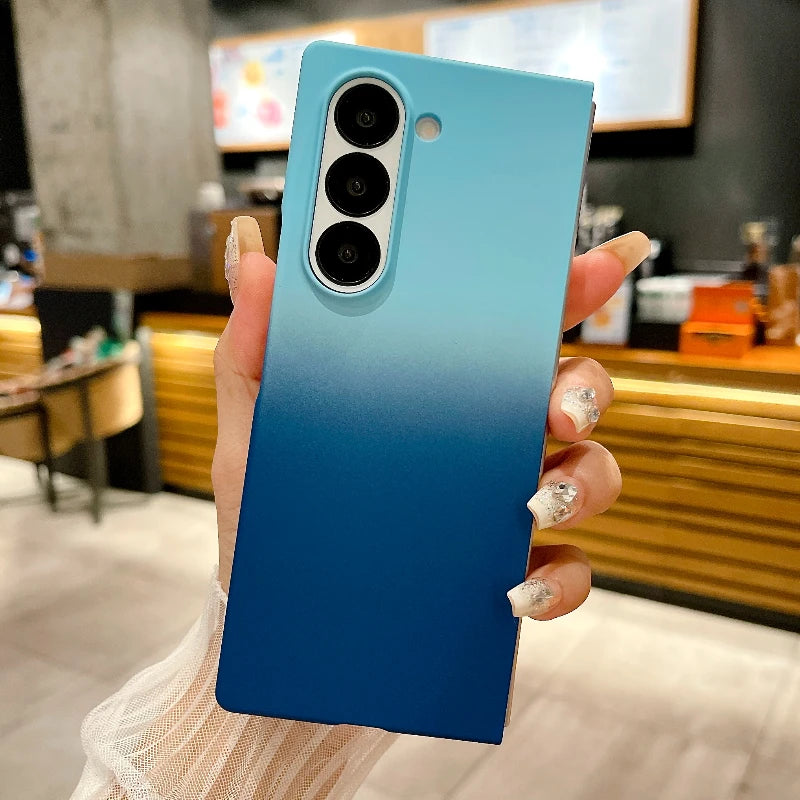 Fashion Gradient Contrast Color Phone Case For Samsung Galaxy Z Fold 6 5 4 Splice Color Shockproof Protection Bumper Hard Cover