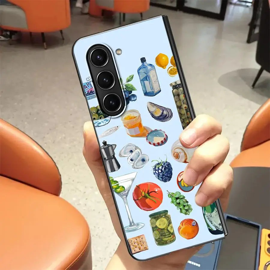 Case for Samsung Galaxy Z Fold 7 6 5 4 3 ZFold6 ZFold7 ZFold4 ZFold5 ZFold3 Back Phone Cover Luxury Seaside Scenery Wine Lemon