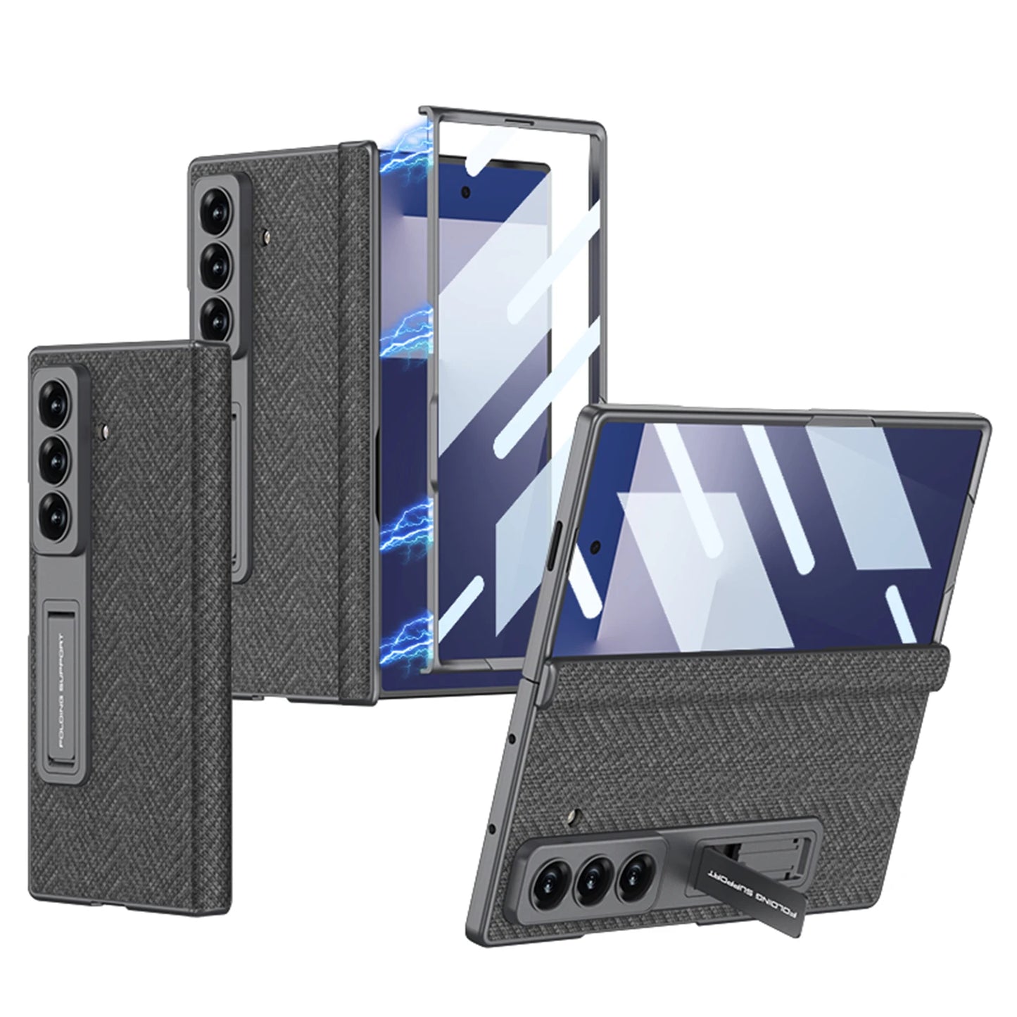 Magnetic Hinge All-included Case For Samsung Galaxy Z Fold 7 Nylon Fabric Screen Glass Protective Cover For Galaxy Z Fold7 Case