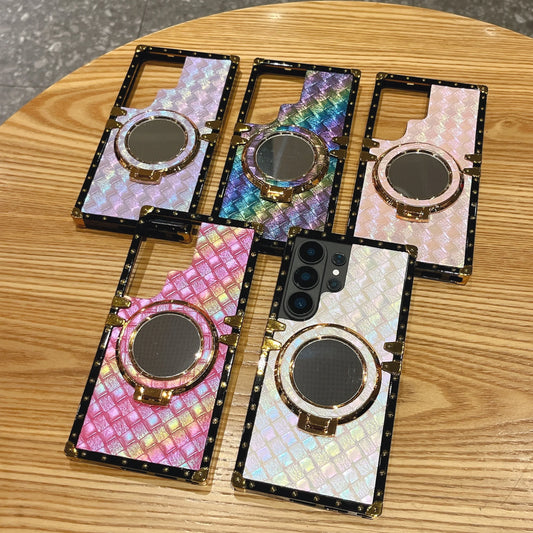 High-End Braided Makeup Mirror Stand Phone Case for Samsung S26+ S25 S24 S23 S22 Ultra Protective Cover