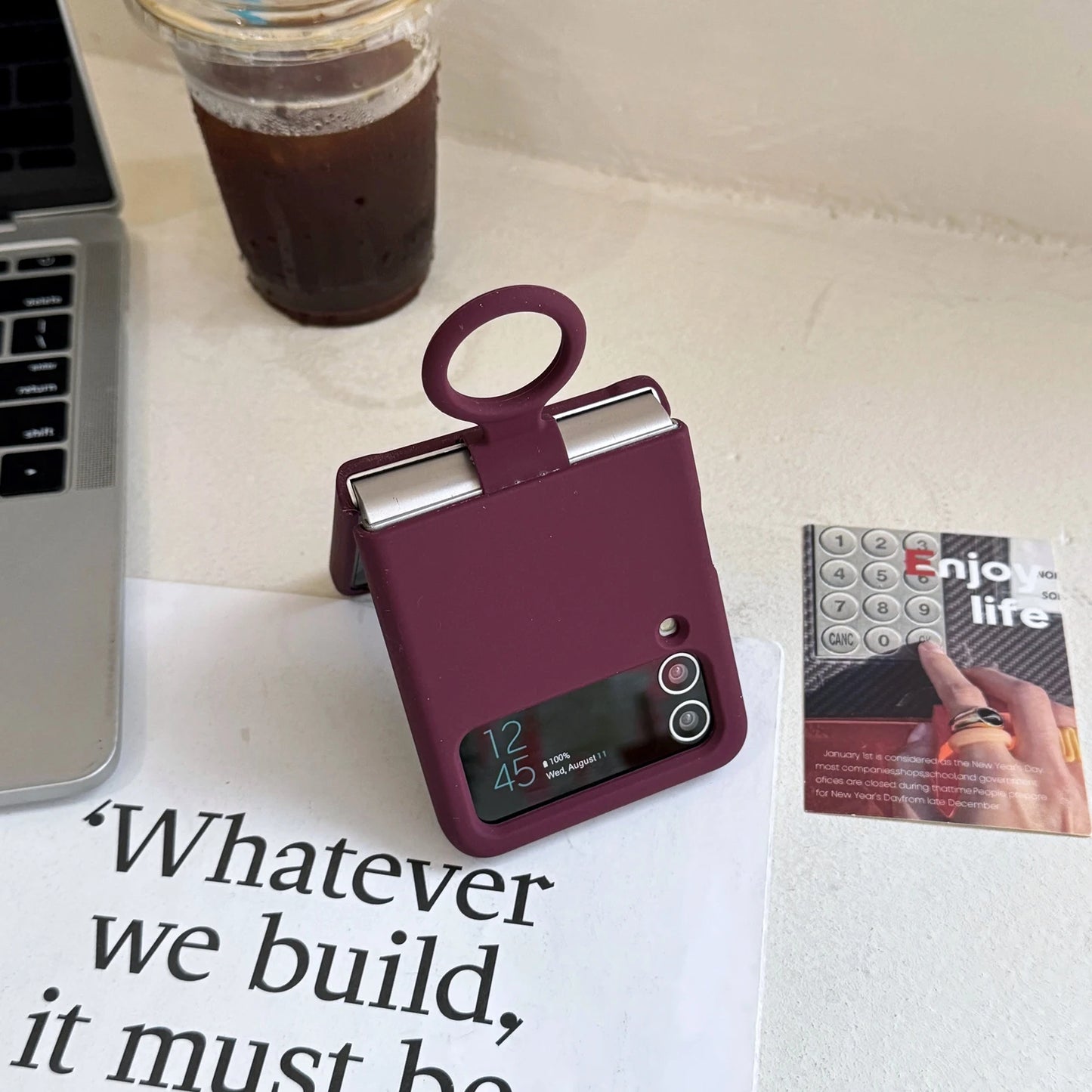 Ring Holder Matte Liquid Silicone Protective Cases For Samsung Galaxy ZFlip4 ZFlip3 Solid Color Soft Bumper Shockproof Cover