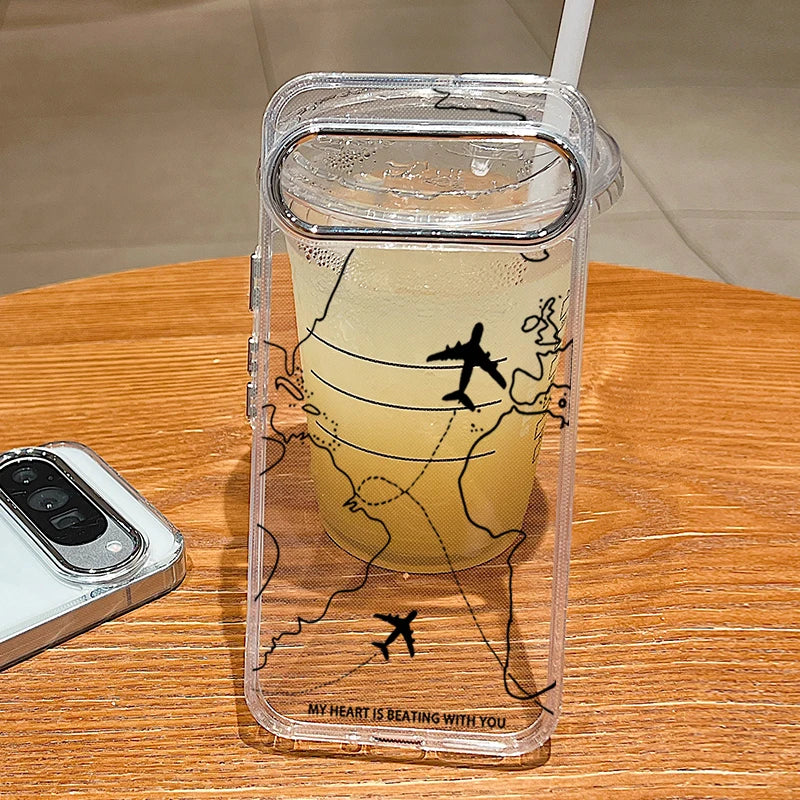 Travel Route Map Pattern Clear Phone Case For Google Pixel 10 9 8 Pro Pixel 9 10 Pro XL 7A 8A 9A Shockproof Soft TPU Back Cover