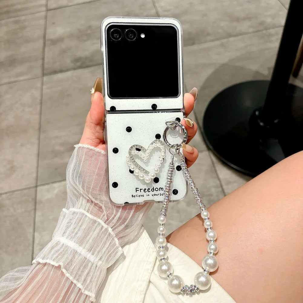 Polka Dot Glitter DIY Love Pearl Bracelet Phone Case For Motorola Razr 60 Ultra Moto Razr 60 2025 50 protect Cover