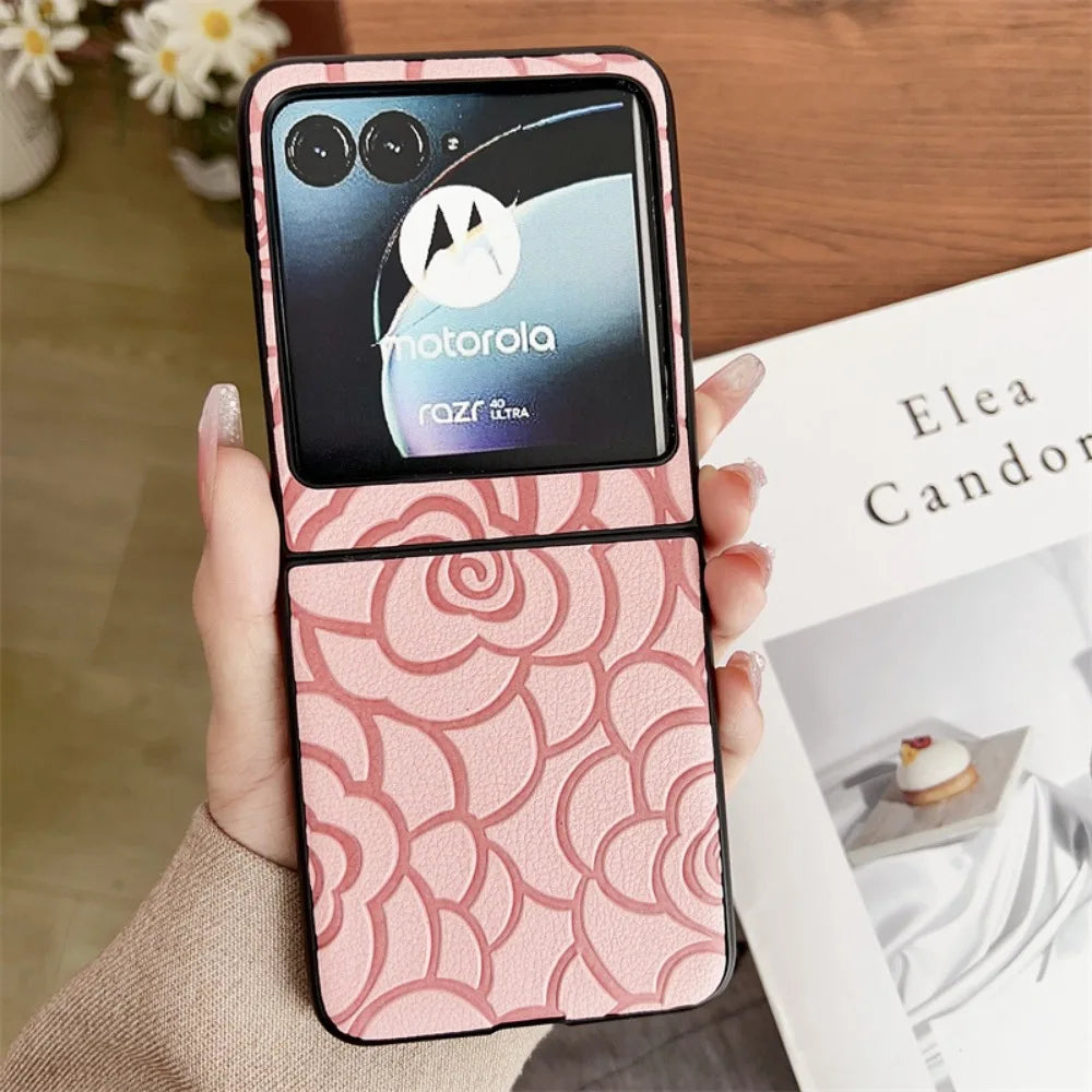 Moto Razr 50 Ultra 2024 Flower Leather Phone Case for Motorola Razr 50 40 Ultra Razr 50 40 Protective Shockproof Cover
