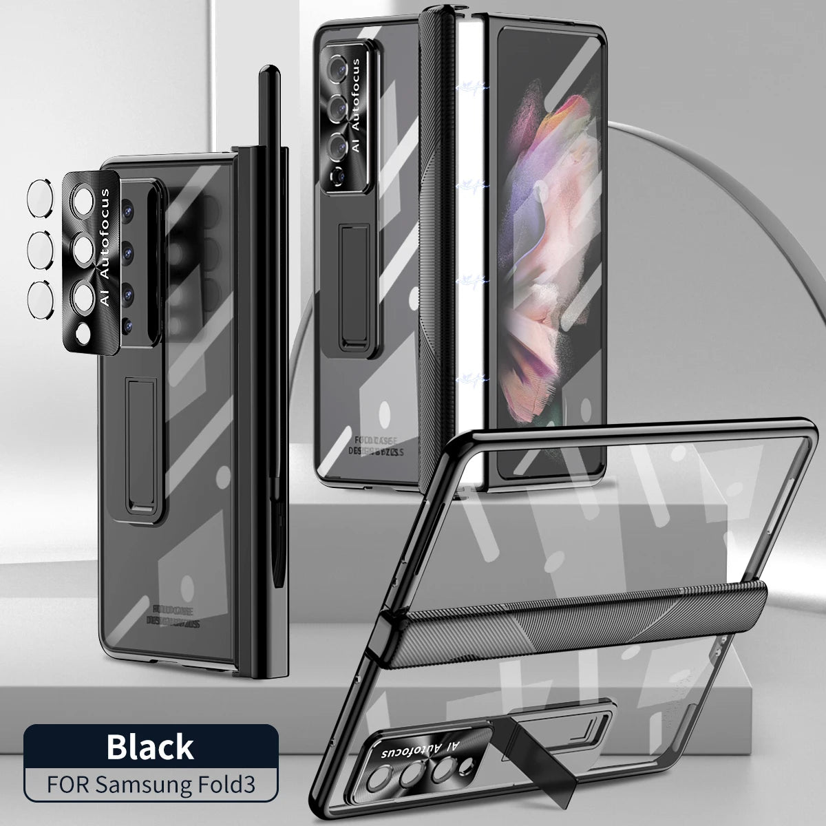 With Pen Plating Clear Magnetic Case For Samsung Galaxy Z Fold 7 6 5 4 3 Kickstand 360 Full Screen Protector Film Folding Cover