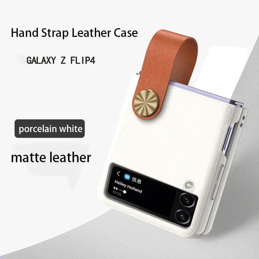 Matte Hand Strap Leather Holder Case for Samsung Galaxy Z Flip 3 4 5 6 5G Flip6 ZFlip4 Protection Luxury Foldable Fashion Cover