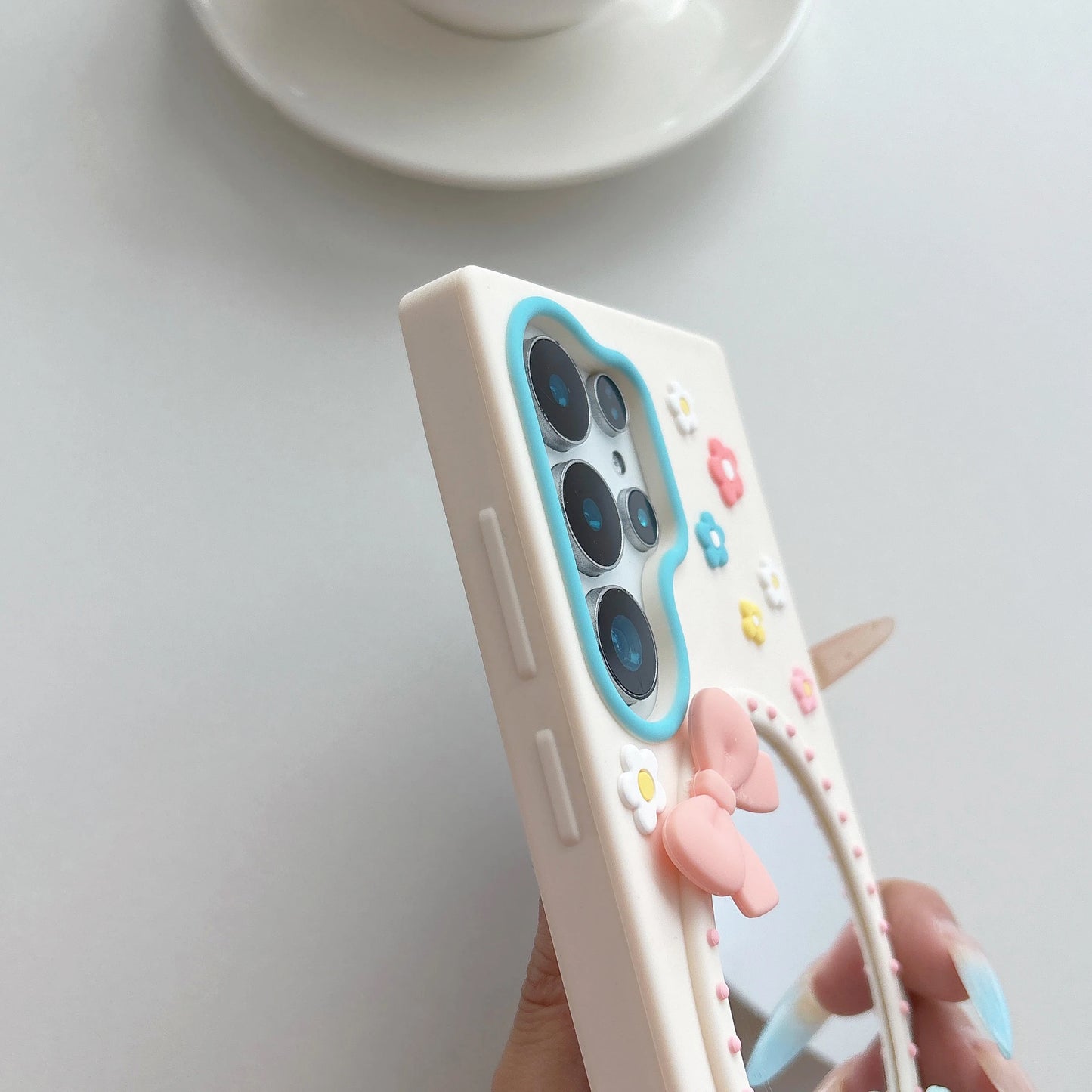 For Samsung S26 S25 S24 S23 S22 Ultra FE A57 A37 A07 A06 A56 A36 A26 A17 A16 A15 A35 A55 A24 3D Cartoon Bowknot Mirror Case