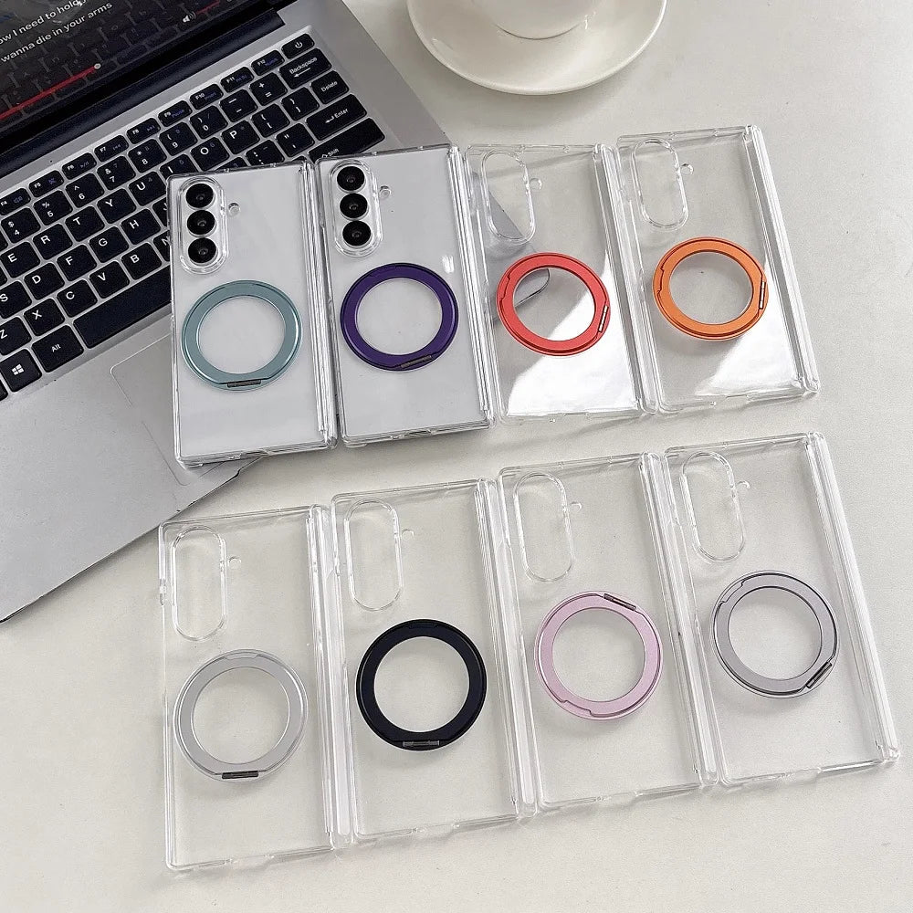 360° Rotating Bracket Transparent Phone Case For Samsung Galaxy Z Fold 7 6 5 4 2pc-Set Hinge Protection Shockproof Back Cover