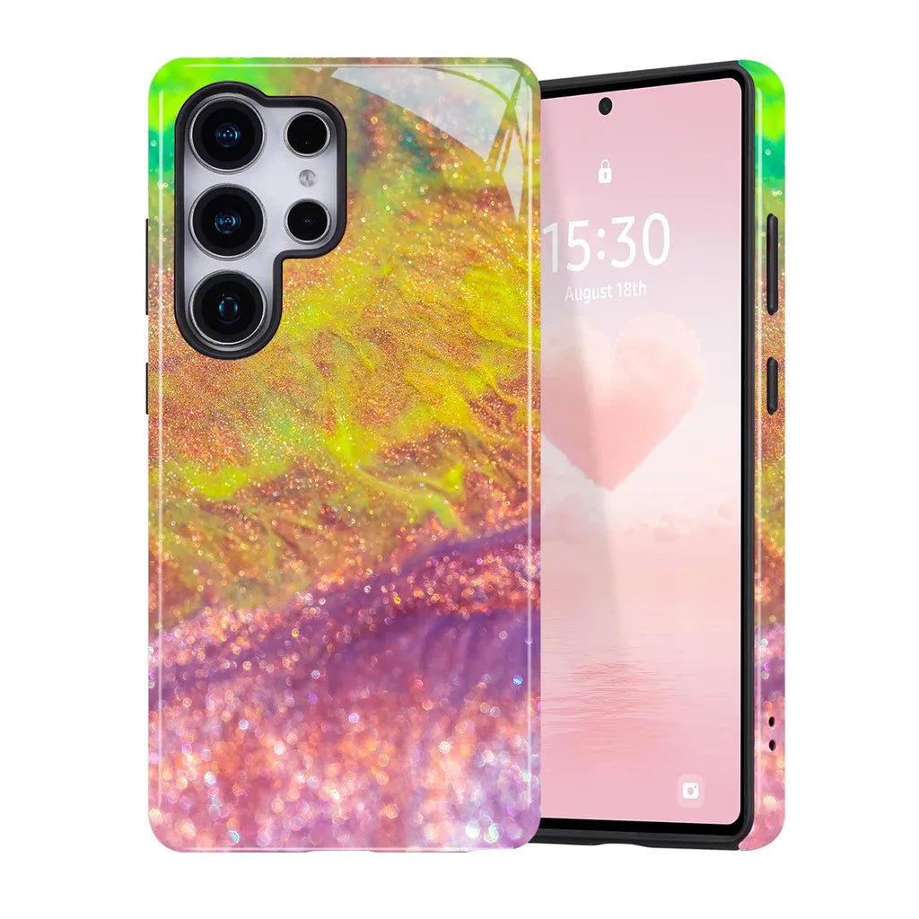 2 in 1 Dual Layer Case For Samsung S26 S23 S24 S25 Plus Ultra A16 A26 A36 A56 5G Fluorescent Green Pattern Shockproof Cover