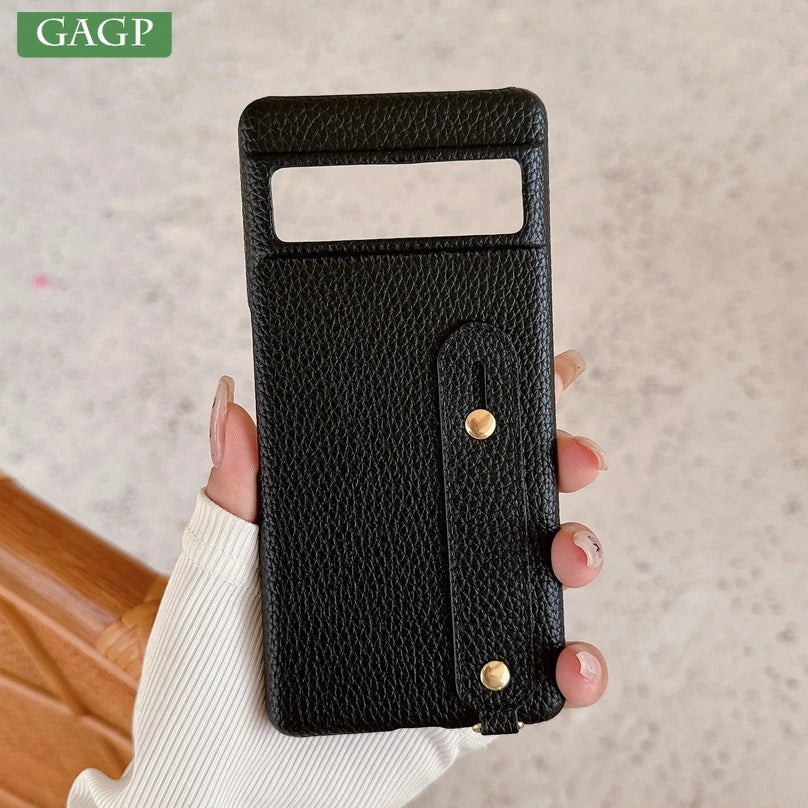 Leather Litchi Wrist Strap Holder Phone Case For Google Pixel 9 8 7 6 Pro Pixel 8A 7A 6A 9 XL Colorful Finger Ring Buckle Cover