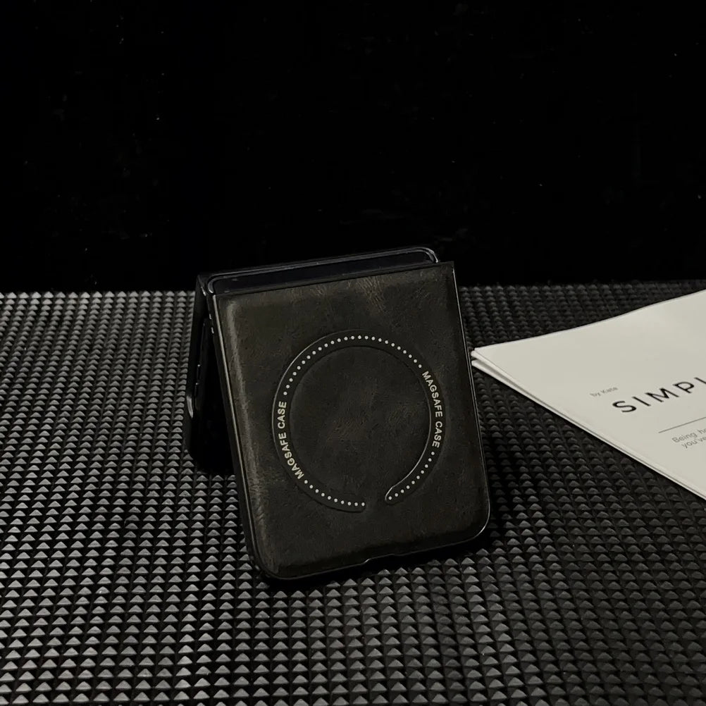 Retro Plain Vegan Leather With Magnetic Ring Case For Motorola Razr 60 Ultra razr60 Moto Razr 50 Razr+ 2024 Camera protect Cover