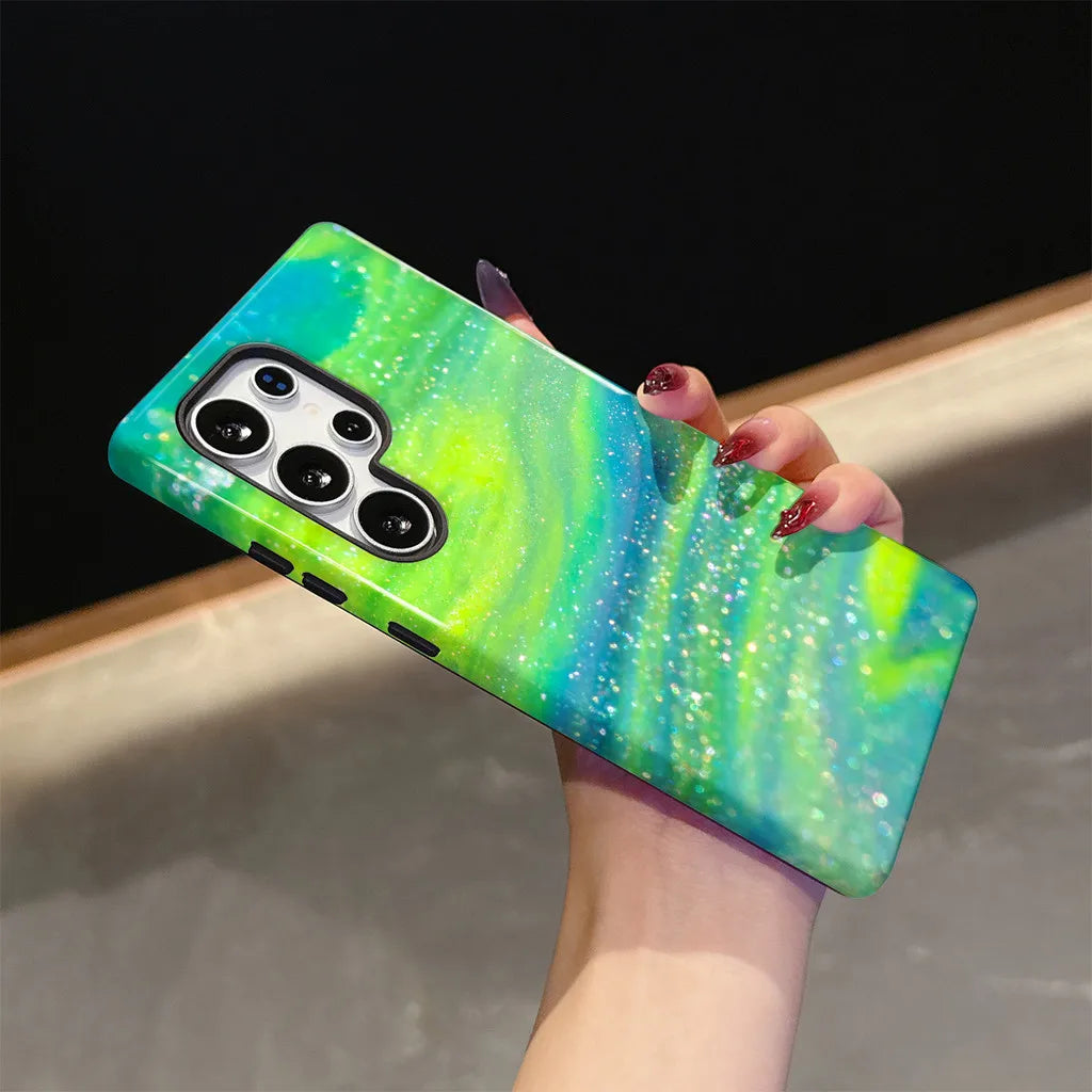 2 in 1 Dual Layer Case For Samsung S26 S23 S24 S25 Plus Ultra A16 A26 A36 A56 5G Fluorescent Green Pattern Shockproof Cover