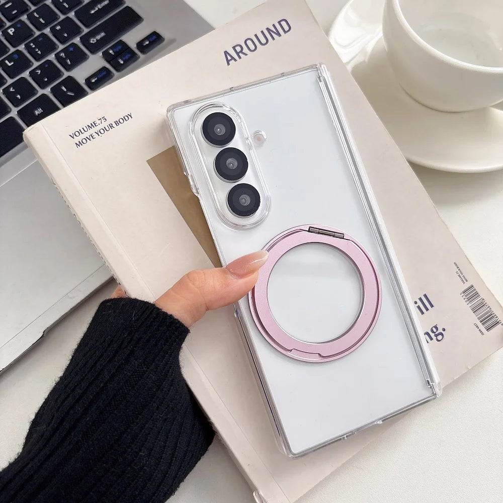 360° Rotating Bracket Transparent Phone Case For Samsung Galaxy Z Fold 7 6 5 4 2pc-Set Hinge Protection Shockproof Back Cover