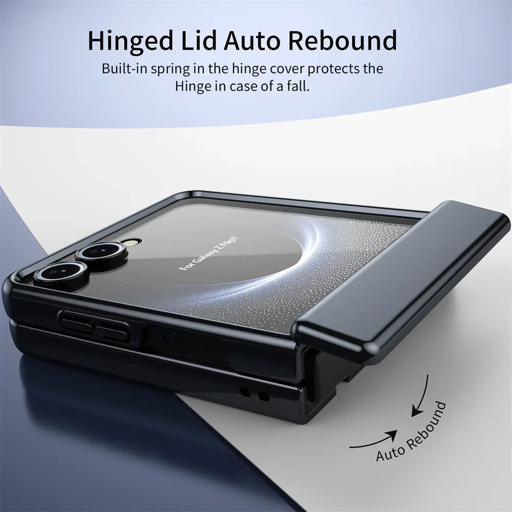 Plating Hard Shell Phone Case for Samsung Galaxy Z Flip 7 6 5 4 3 Flip7 Flip6 Flip5 Flip4 Membrane Hinge Protective Cover