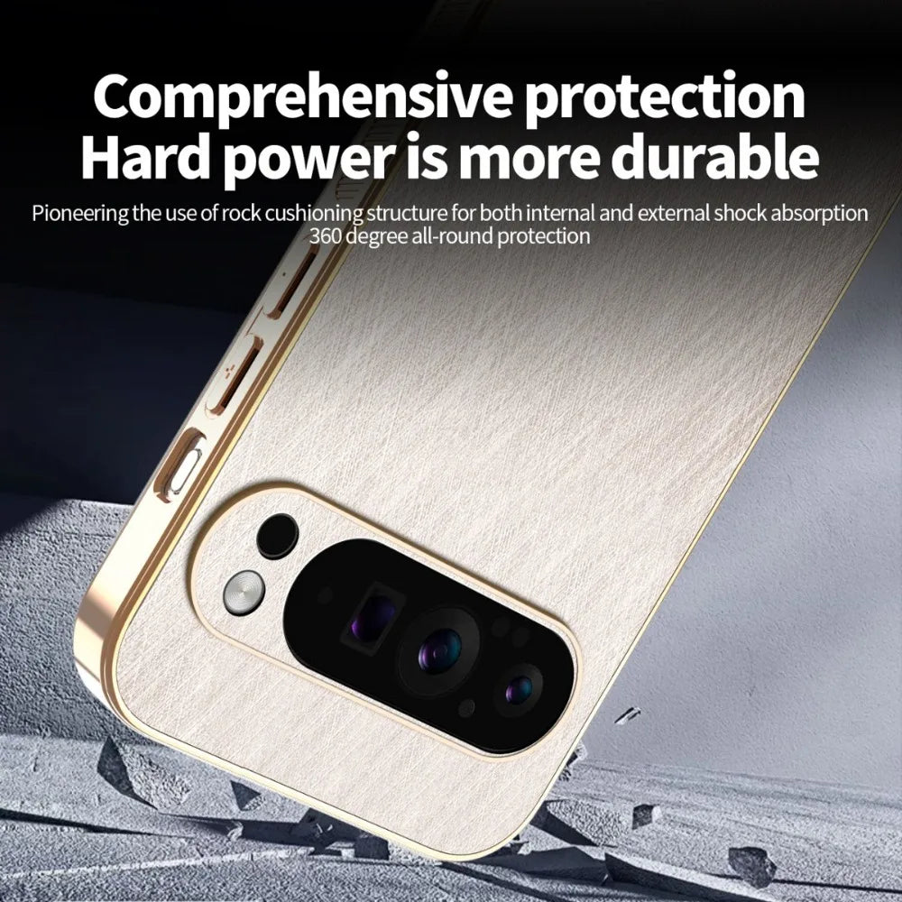 Plating Gold Silk Skin Phone Case for Google Pixel 9 8 7 6 10 Pro XL 8A 7A 6A All Around Protect Shell Leather Shockproof Cover