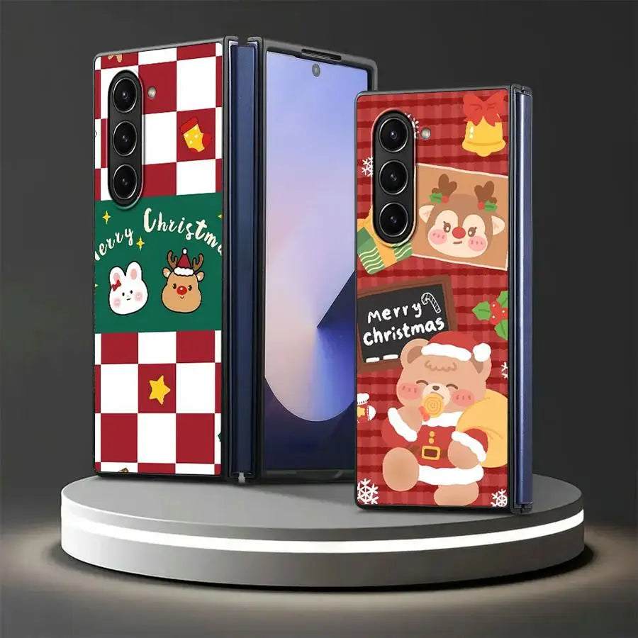 Back Phone Cover Case for Samsung Galaxy ZFold3 ZFold6 ZFold5 Z Fold 7 6 5 4 3 ZFold7 ZFold4 Christmas Cartoon Rabbit