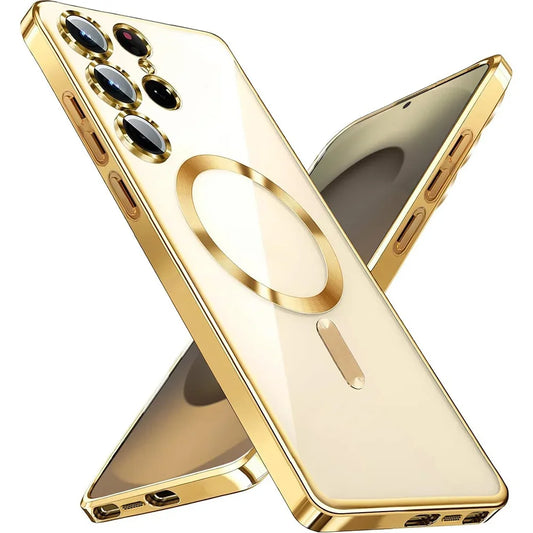 Luxury Plating Silicone Case For Samsung Galaxy S26 S25 Edge S24 FE S23 S21 S22 Ultra Plus Magnetic For Magsafe Clear Soft Cover