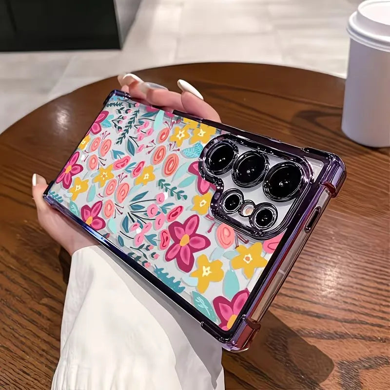 Trendy Floral Pattern High-end Plating Anti Drop Phone Case For Samsung Galaxy S26 S25 S24 S23 S22 S21 Ultra Plus Edge FE Cover
