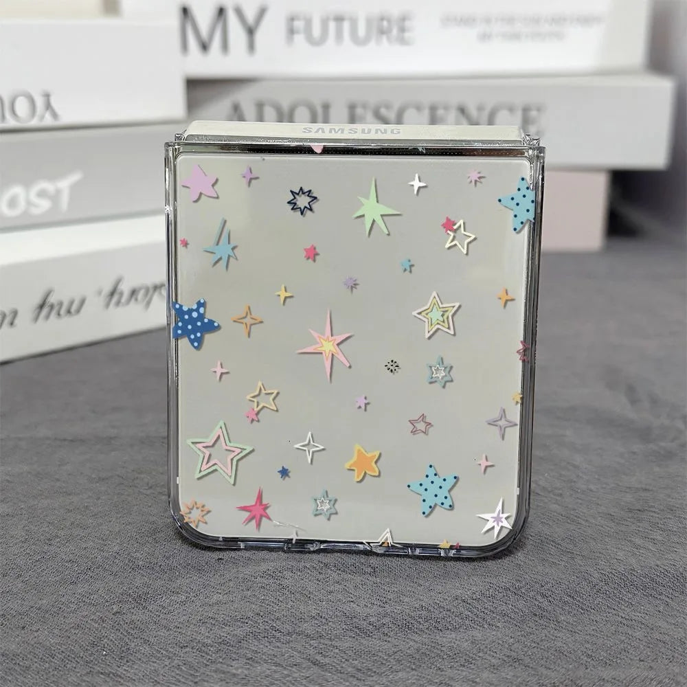 Ins Colorful Stars Print Phone Case For Samsung Galaxy Z Flip 7 6 ZFlip 5 Clear Folding Cover For Samsung ZFlip 7FE 4 3 Shells