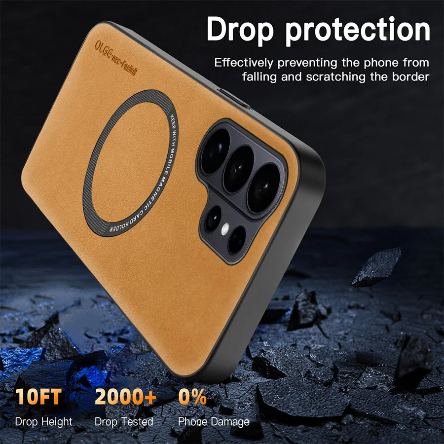 For Magsafe Phone Case For Samsung Galaxy S26 S25 S24 S23 S22 S21 S20 Puls Ultra Magnetic Wireless Charging Leather Back Cover