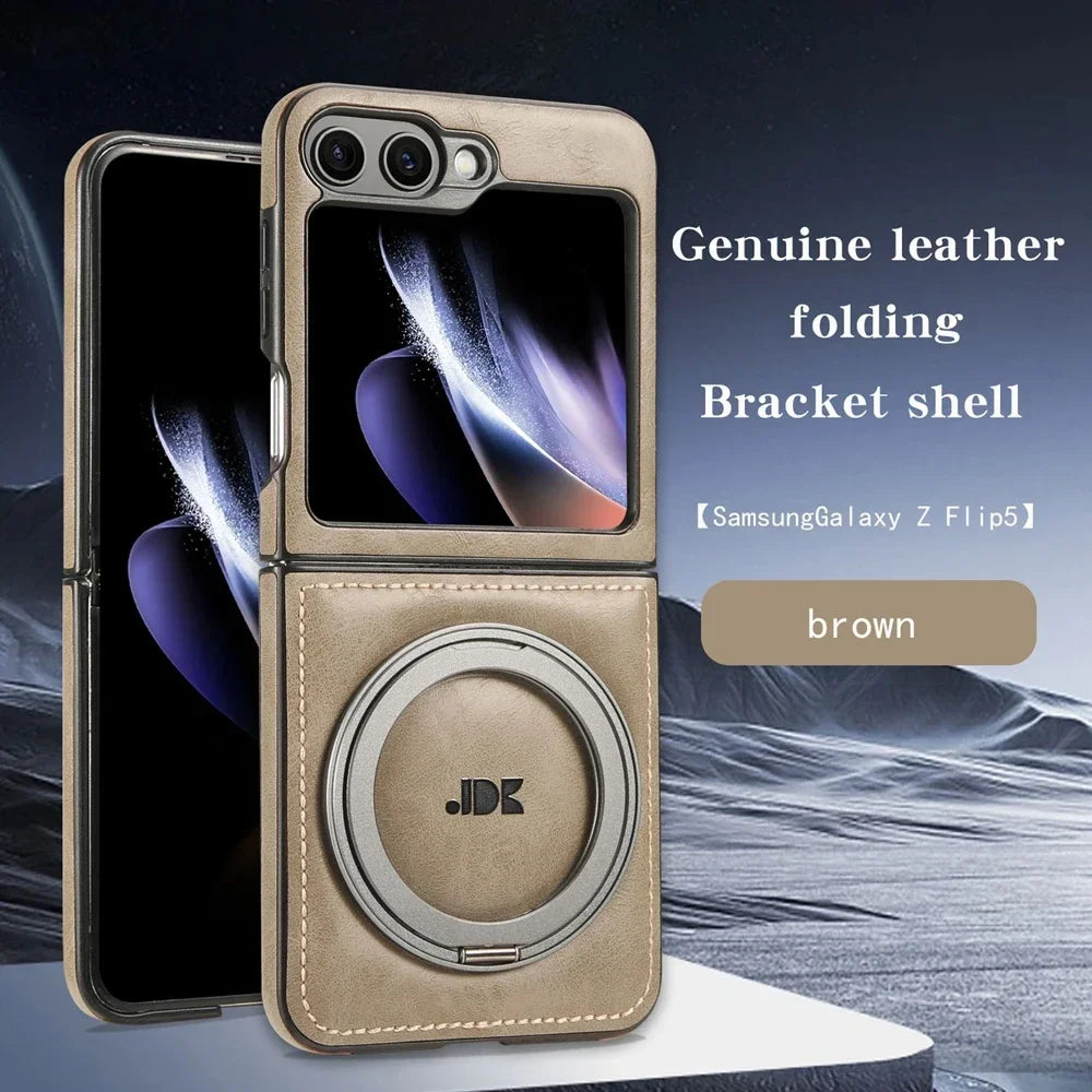 Rotation Bracket Leather Phone Case Magsafe Back Cover for Samsung Galaxy ZFlip6 5G ZFlip 7 6 5 4 3 Magnetic Wireless Charging