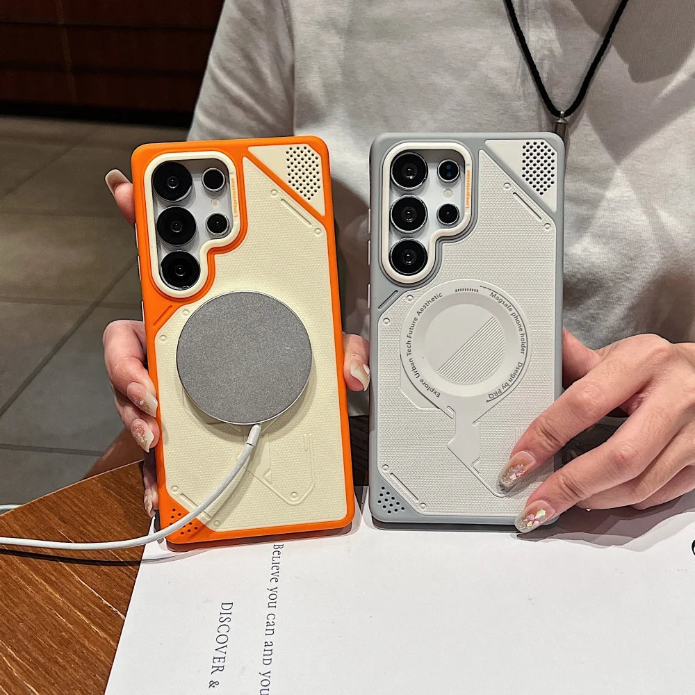 Summer Heat Dissipation Breathable Mesh Hole Case For Samsung Galaxy S26 S25 S24 Ultra S26 For Magsafe Magnetic Shockproof Cover